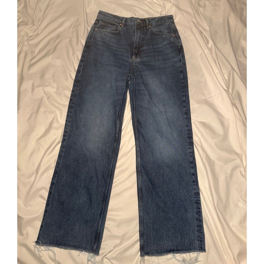 AllSaints Blake Wide Leg‎ Jeans Womens W26 Blue Raw Hem High Rise Streetwear